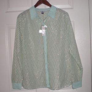 NWT Worthington Sheer Button Down Blouse